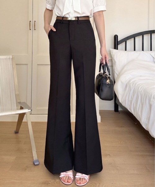 Ada. スラックス パンツ きれいめ ハイウエスト センタープレス フレア