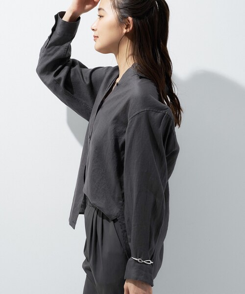 ブラウス シャツ 「接触冷感／2WAY」カシュクールリネンシャツ レディースの画像