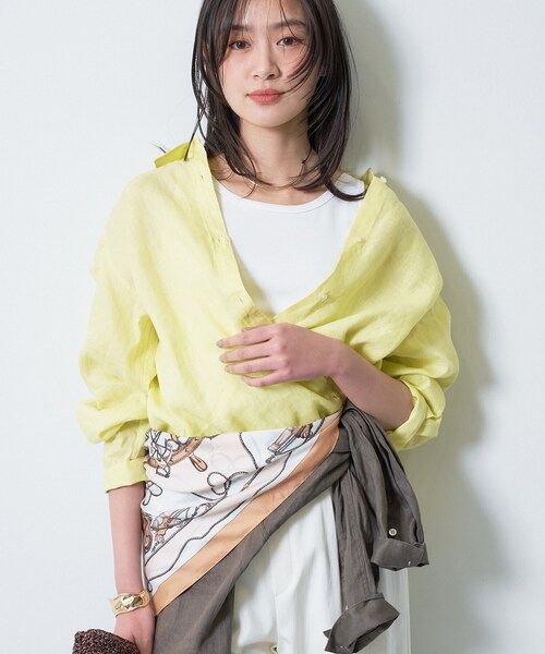 ブラウス シャツ 「接触冷感／2WAY」カシュクールリネンシャツ レディースの画像