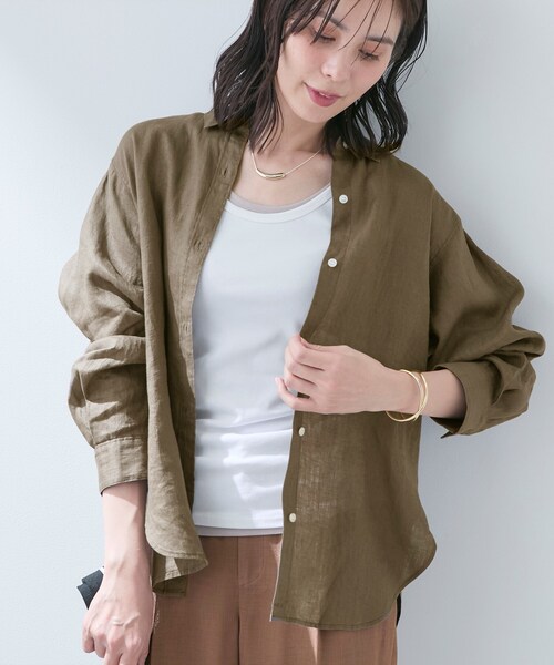 ブラウス シャツ 「接触冷感／2WAY」カシュクールリネンシャツ レディースの画像
