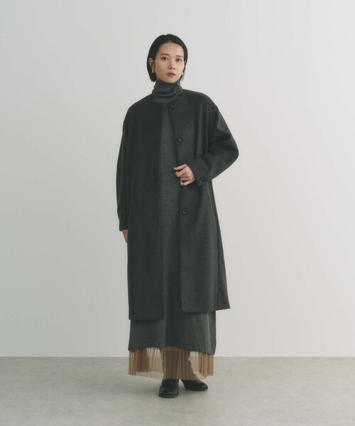 「BIANCA」 ノーカラーコート 38 チャコールグレー レディース_画像3