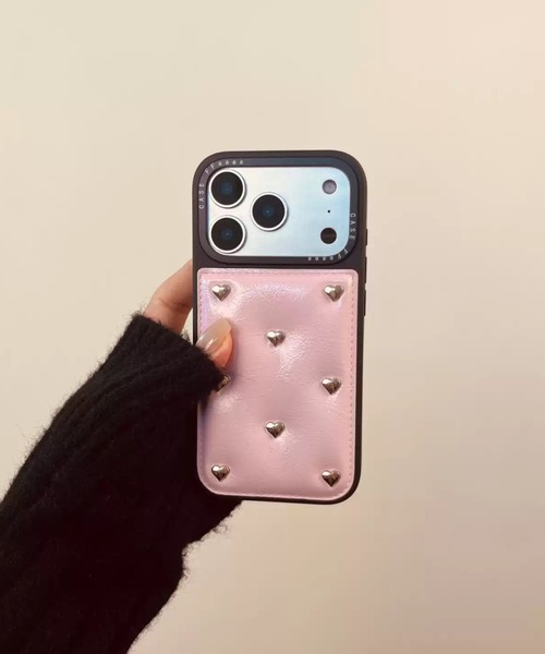 スマホケース ハート スタッズ フェイクレザー iPhone ケース 13/14