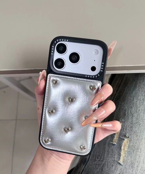 スマホケース ハート スタッズ フェイクレザー iPhone ケース 13/14