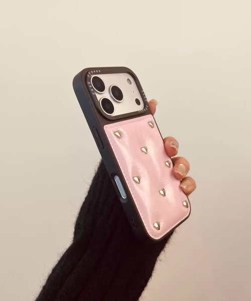 スマホケース ハート スタッズ フェイクレザー iPhone ケース 13/14
