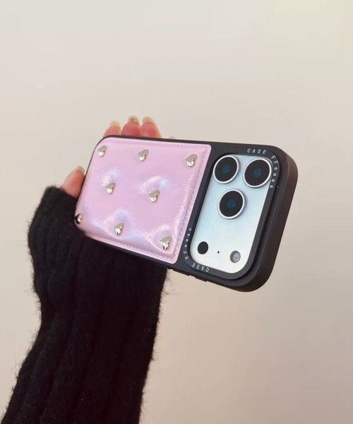スマホケース ハート スタッズ フェイクレザー iPhone ケース 13/14