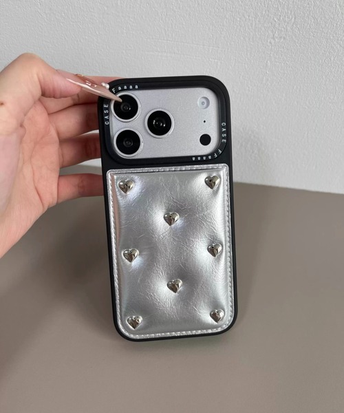スマホケース ハート スタッズ フェイクレザー iPhone ケース 13/14