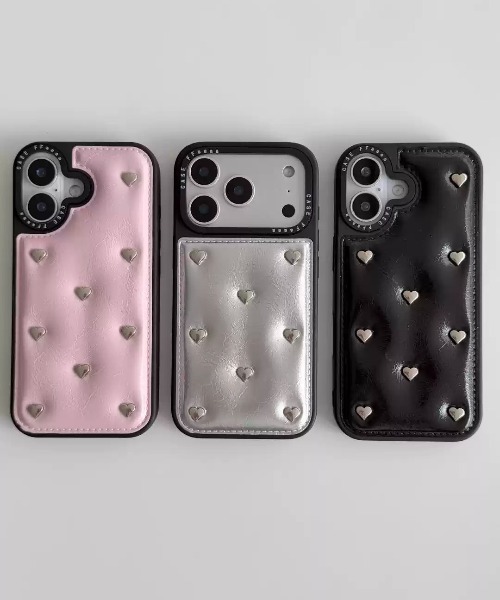 スマホケース ハート スタッズ フェイクレザー iPhone ケース 13/14
