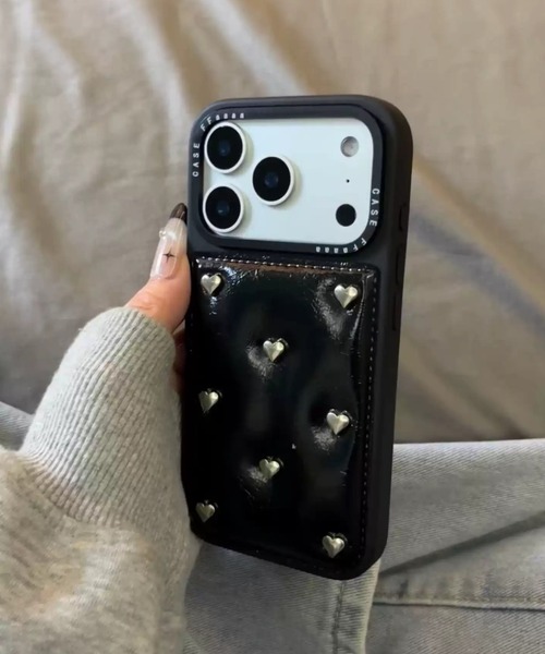 スマホケース ハート スタッズ フェイクレザー iPhone ケース 13/14