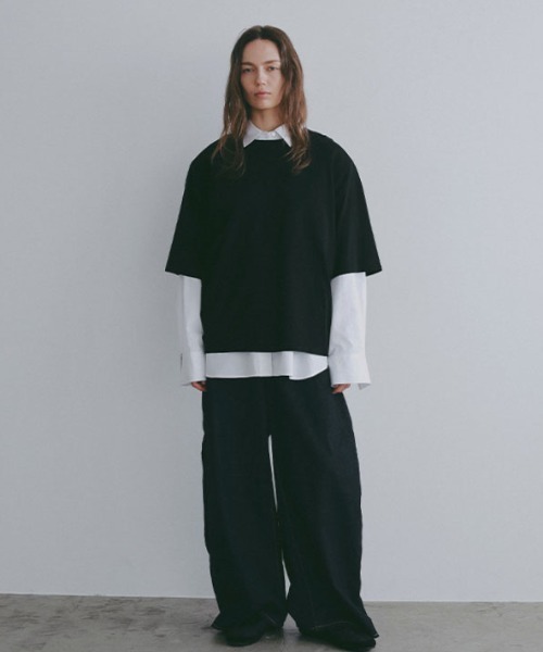 【新品未使用品】ETRE TOKYO プロダクトショートTEE three dotsオーガニックコットンリンガーTee(S BLACK): トップス
