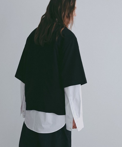 【新品未使用品】ETRE TOKYO プロダクトショートTEE three dotsオーガニックコットンリンガーTee(S BLACK): トップス