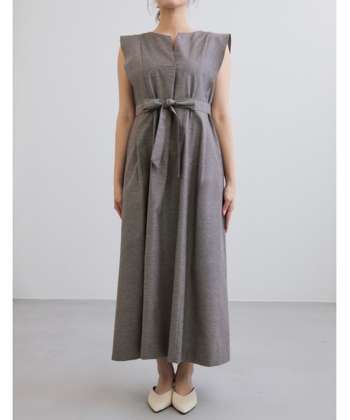 美品！CABaN キャバン＊スラブリネンマキシ丈ワンピース グレー 36 美