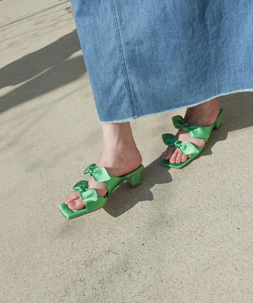 サンダル 「Akiko Kizu ×Daniella ＆ GEMMA」リボンサテンサンダル