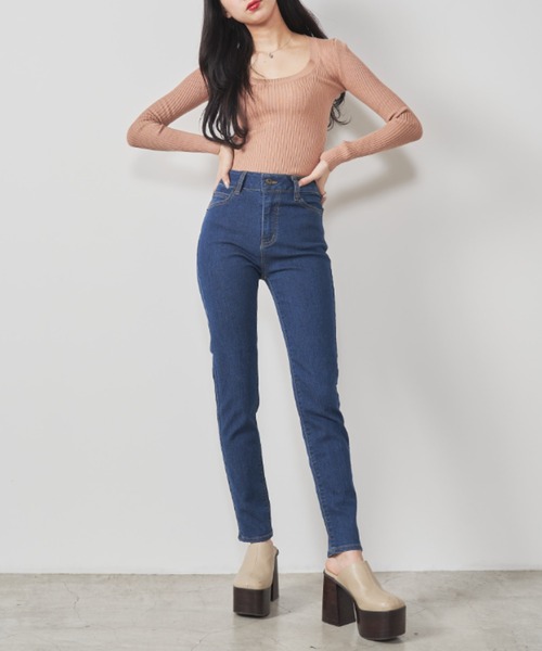 ozz CROCE  レディース　スキニーパンツ　ブルー　中古美品 スキニーパンツ スキニーデニム ストレッチパンツ[品番