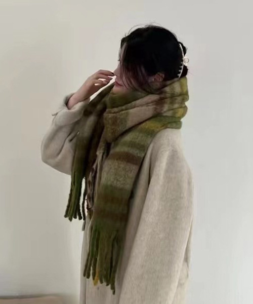 c.u.l マフラー ストール ふわふわ 大判ストール チェック柄マフラー