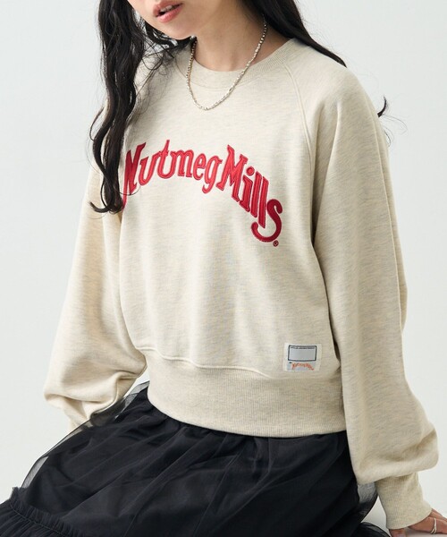 トレーナー スウェット NUTMEG MILLS ロゴ ショート スウェット/ナツメグミルズロゴショートスウェット レディース