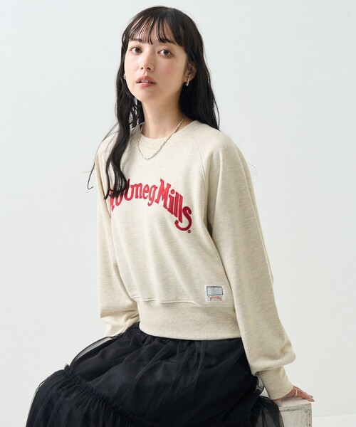 トレーナー スウェット NUTMEG MILLS ロゴ ショート スウェット/ナツメグミルズロゴショートスウェット レディース