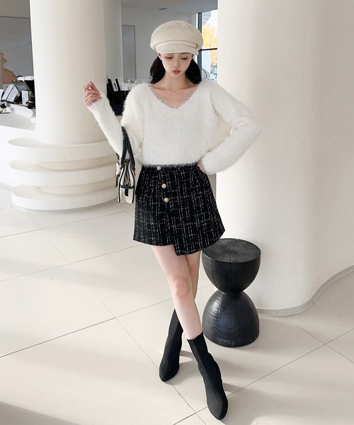 【美品★タグあり】ハチヤーズ　レディース セーター ホワイト/ブラック　Sサイズ 畦編み深みVネックニットプルオーバーsdpxyf3292 アイボリー – [公式