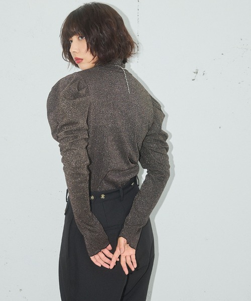 【新品未使用】ルルウィルビー　パフスリーブ トップス　Tシャツ tシャツ 「新色追加」ラメハイネックパフスリーブトップス