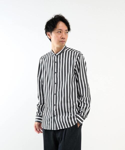 M:E ハンドメイド ブラック ホワイト シャツ 8YARDS / Men's MockNeck 3G