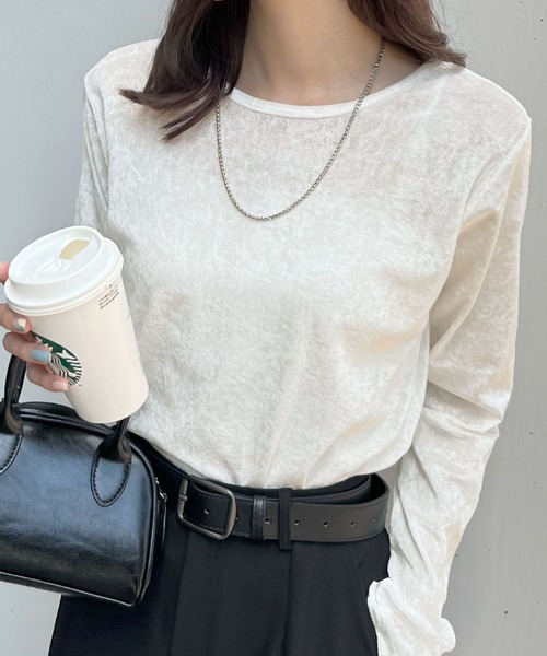 Futier Land tシャツ Tシャツ シアーベロアトップス レディース