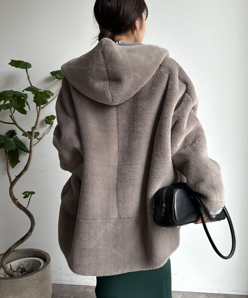 DouDou アウター リバーシブルフェイクムートンコート レディース 