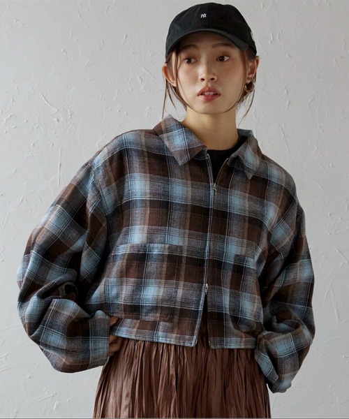 ap retro ブラウス シャツ ダブルZIPチェックシャツ レディース