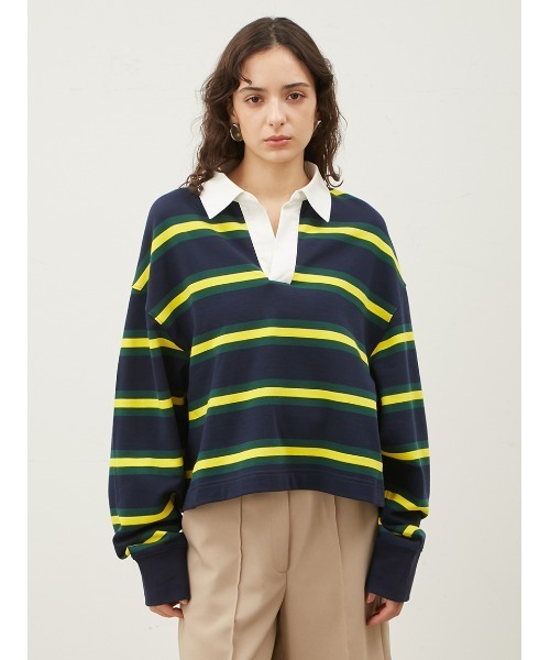 極美品　Mila Owen　ショートラガースウェットボーダートップス　手洗い可能 Mila Owen tシャツ ショートラガースウェットボーダートップス