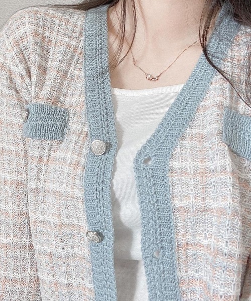 「SONA」 ニットカーディガン FREE ライトブルー レディース_画像3