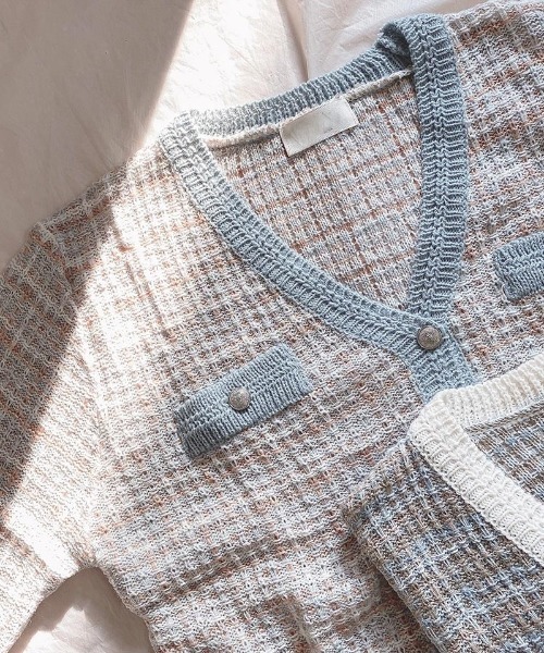 「SONA」 ニットカーディガン FREE ライトブルー レディース_画像6