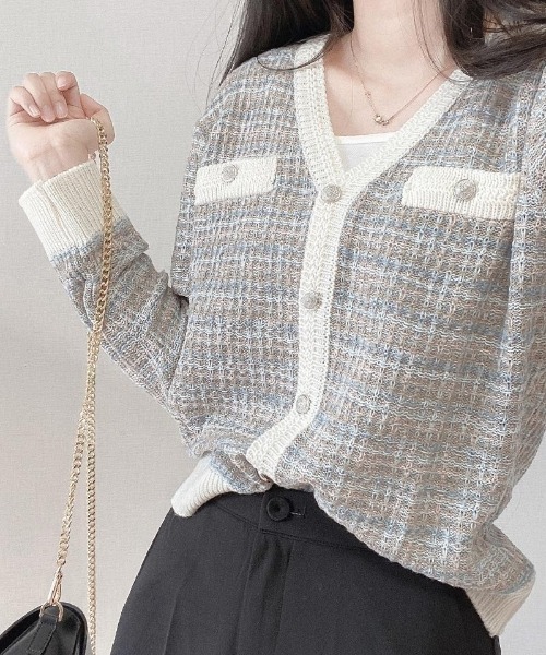 「SONA」 ニットカーディガン FREE ライトブルー レディース_画像7