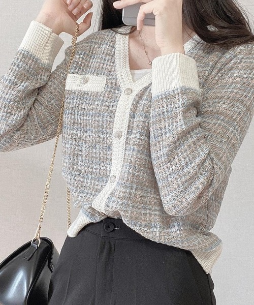 「SONA」 ニットカーディガン FREE ライトブルー レディース_画像8