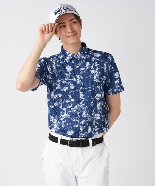 FILA GOLF シャツ ワッフルメッシュ ボタニカル柄 半袖シャツ メンズ
