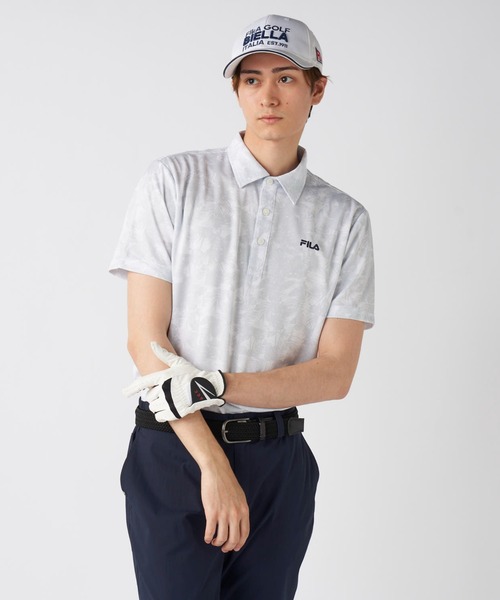 FILA GOLF シャツ ワッフルメッシュ ボタニカル柄 半袖シャツ メンズ