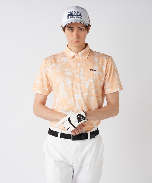 FILA GOLF シャツ ワッフルメッシュ ボタニカル柄 半袖シャツ メンズ