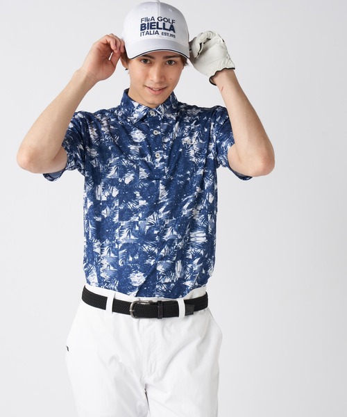 FILA GOLF シャツ 半袖 ワッフルメッシュ ボタニカル柄 半袖シャツ