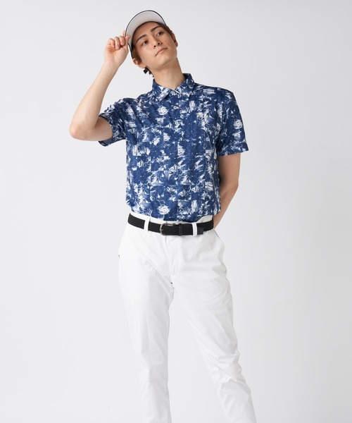 FILA GOLF シャツ 半袖 ワッフルメッシュ ボタニカル柄 半袖シャツ