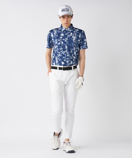 MARK & LONA ボタニカル柄 ホワイト半袖シャツ FILA GOLF シャツ 半袖 ワッフルメッシュ ボタニカル柄 半袖シャツ