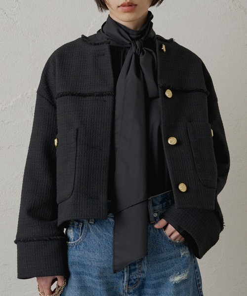 未使用Loungedress ラウンジドレス ツイードジャケット　ブラック Loungedress☆ラウンジドレス☆ツイードジャケット☆ブラック