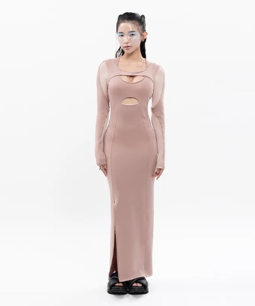ドレス 「Seivson Future Women」デコンストラクションパッチワークカットスリットドレス