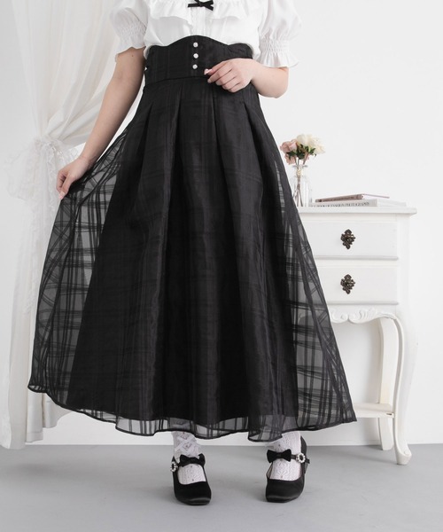 DearMyLoveRose スカート バックリボンハイウエストフレアスカート