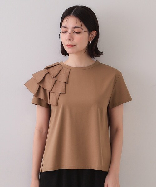 OPAQUE.CLIP tシャツ ショルダーフリルドッキングカットソー「UV