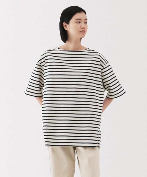 無印良品（MUJI） tシャツ 紳士 洗いざらし太番手ボートネック五分袖T