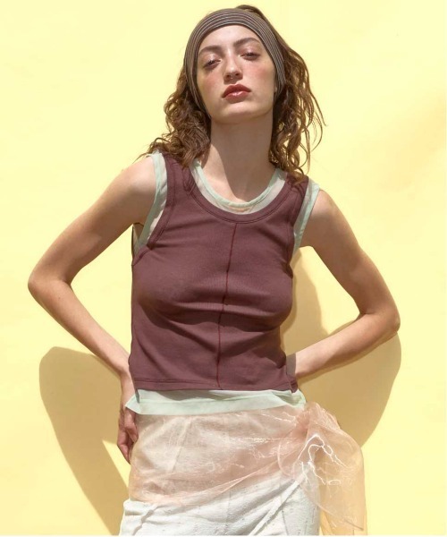 タンクトップ ノースリーブ 2way Neck Sheer Docking Tank Top/2WAYネックシアードッキングタンクトップ「MAISON