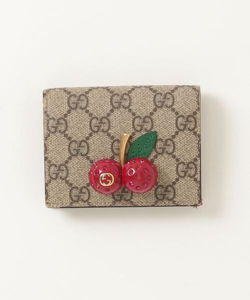 GUCCI GGスプリーム チェリー 二つ折り財布 ブラウン コンパクト財布 GUCCI 「GUCCI」 GGスプリーム チェリー 二つ折り 財布