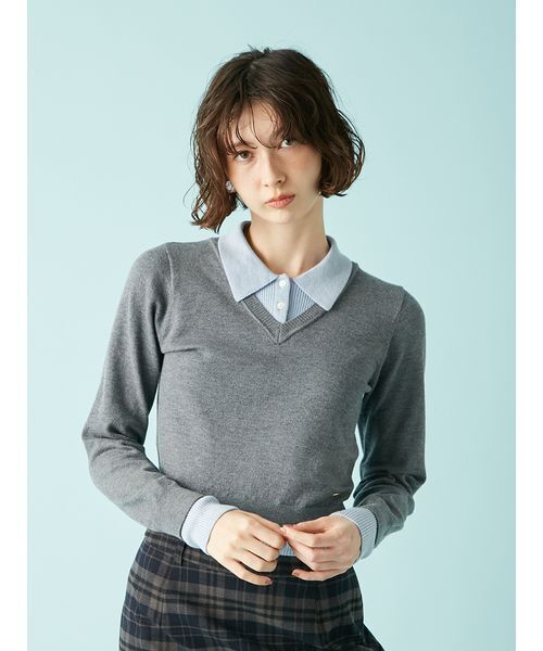 ニット セーター シャツレイヤードニットトップス レディース