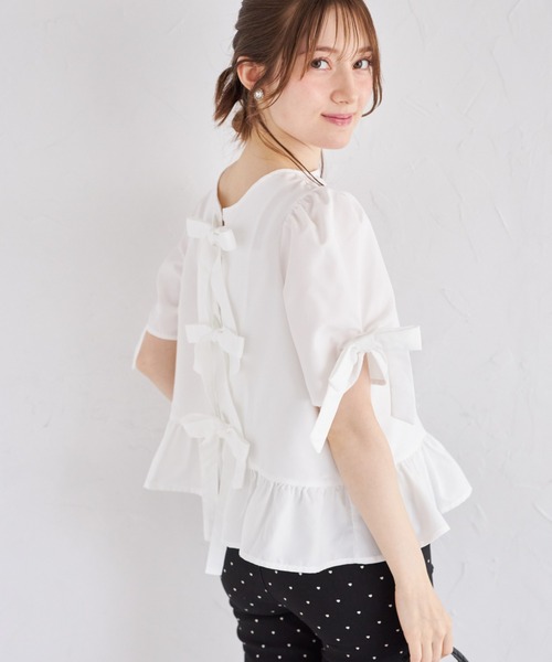 ブラウス シャツ 「ZOZO限定」スリーブ×フロントリボンフリルヘムブラウス レディース