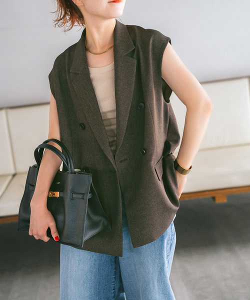 Spick & Span ジレ　新品 Spick＆Span ベスト ジレ メランジダブルブレストジレ