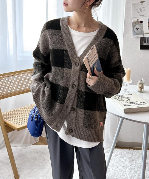 「Java」 ニットカーディガン LARGE モカ レディース