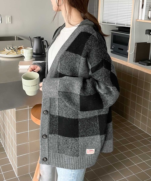 「Java」 ニットカーディガン LARGE モカ レディース