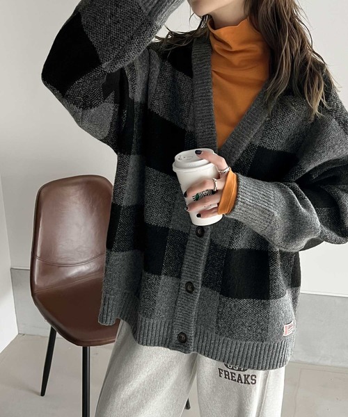 「Java」 ニットカーディガン LARGE モカ レディース